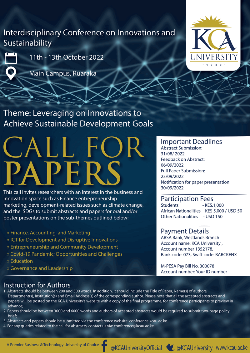 KCAU Interdisciplinary Conference on innovation and sustainabity Call for Papers